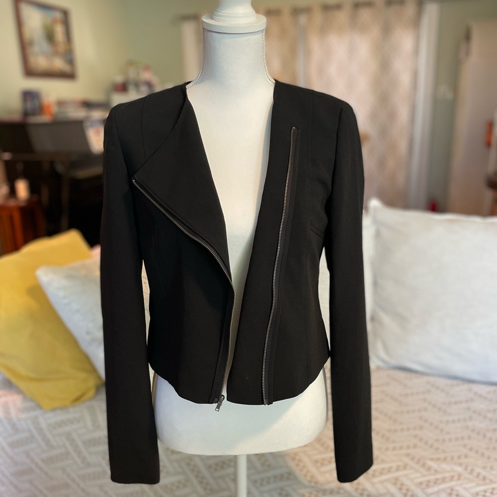 RACHEL Rachel Roy Asymmetric Zip Cropped Moto Blazer